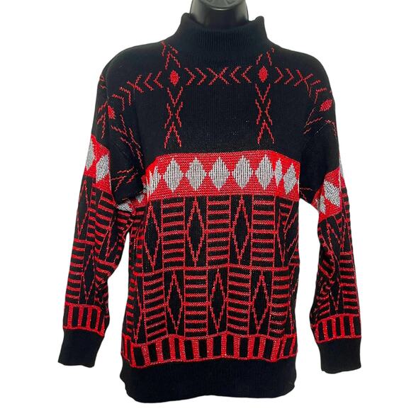 VTG CHRISTMAS SWEATER 80s 90s METALLIC ABSTRACT HOLIDAY PARTY M FORTUNE KNITS - Picture 3 of 4